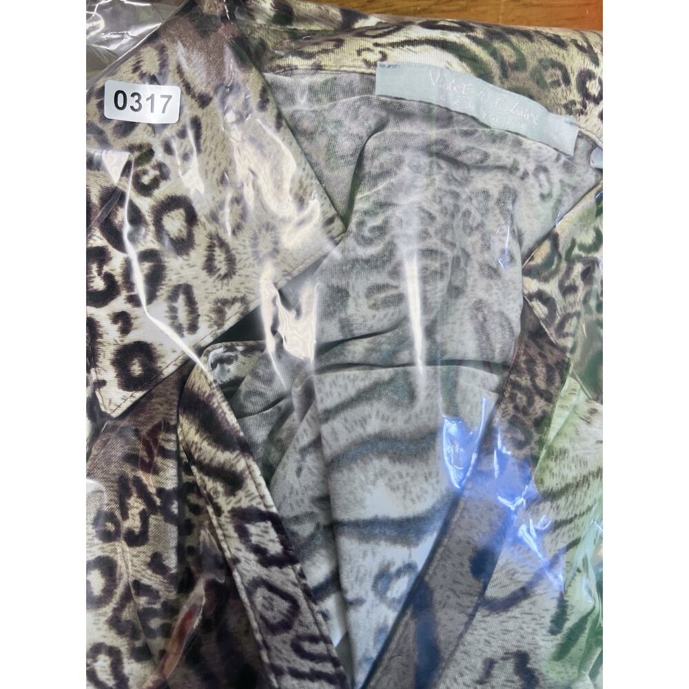 Vintage 90s Y2K Ruched Animal Print Cap Sleeve Top Large Button Up Grunge Goth - Picture 15 of 15